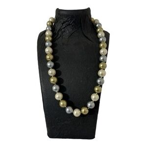 Vintage Multicolored Large Faux Pearl Necklace Choker 19"